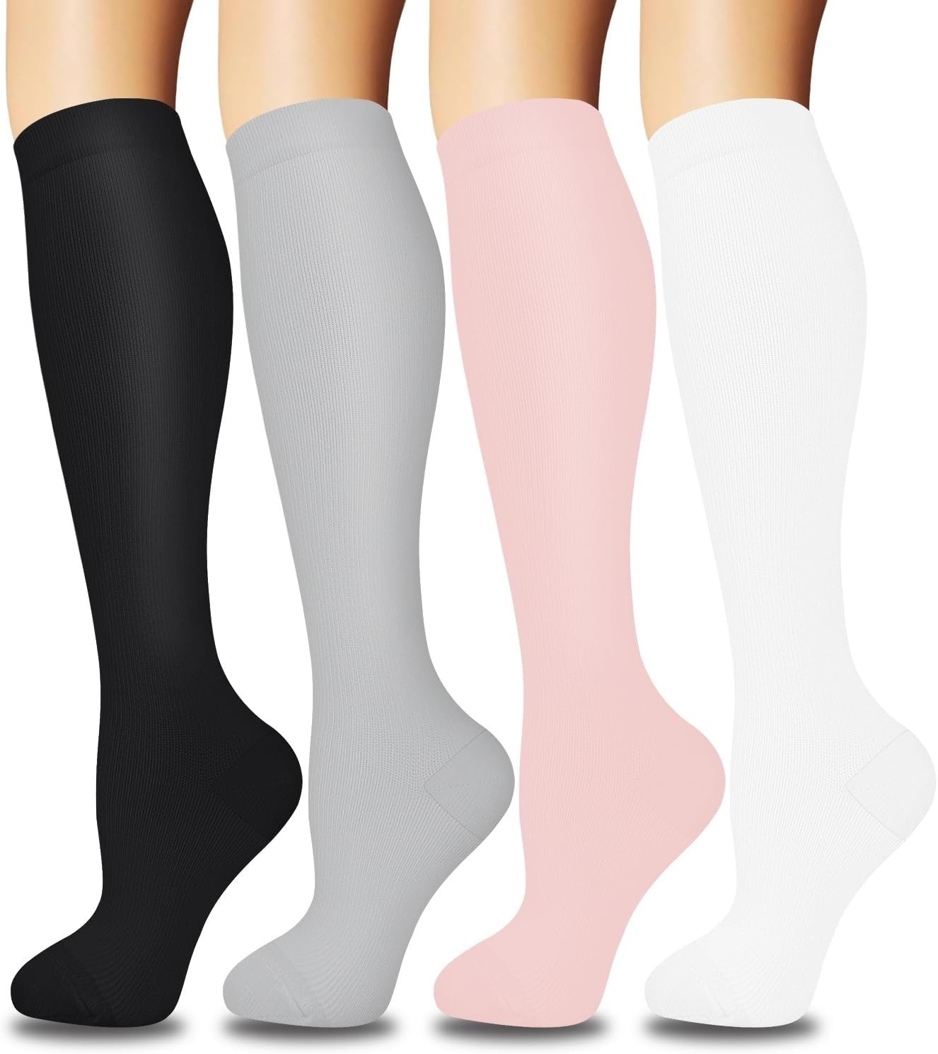 ACTINPUT 4 Paar Kompressionsstrümpfe für Damen Herren, Bunte Stützstrümpfe S-M