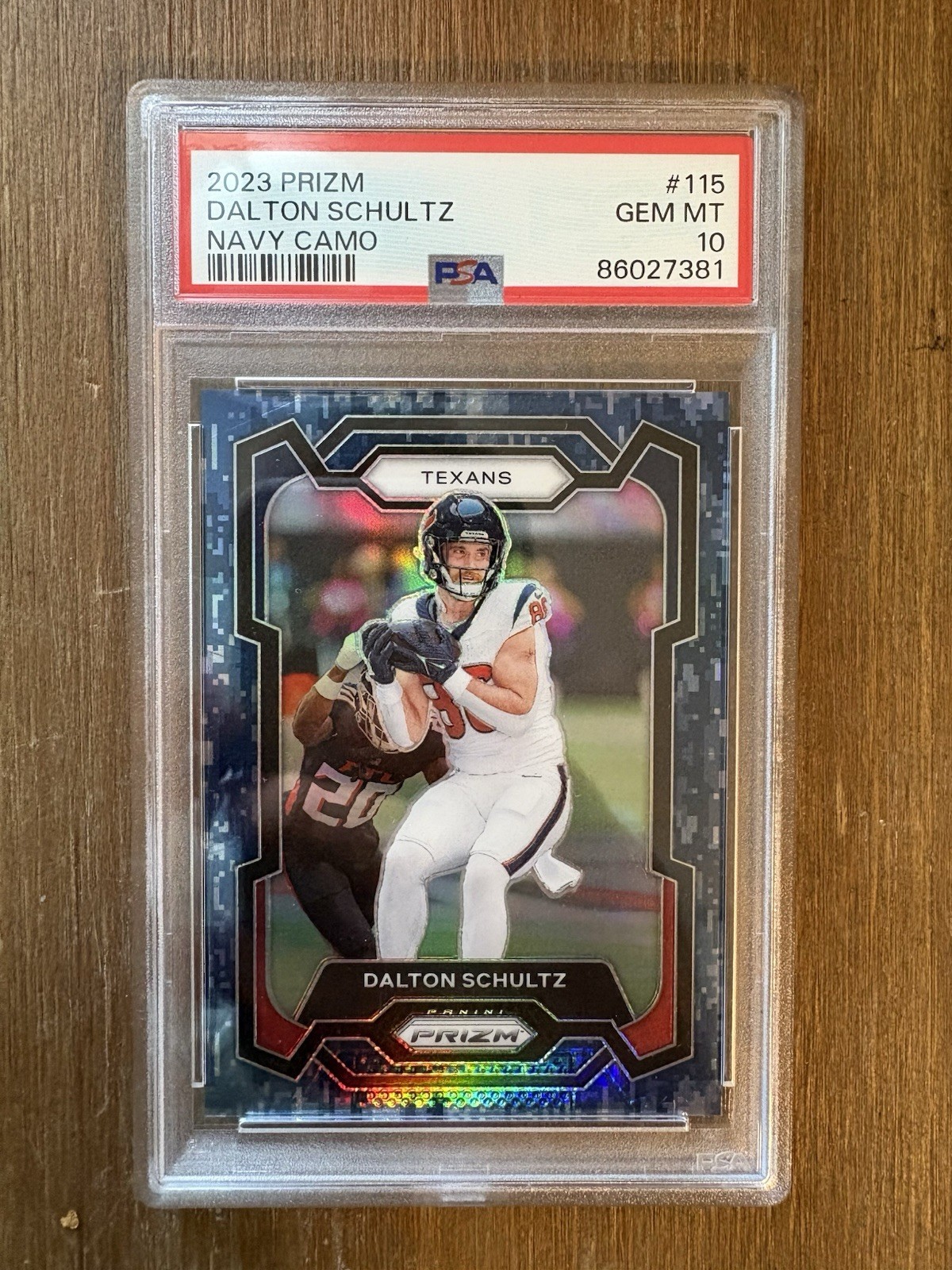2023 Panini Prizm Dalton Schultz Navy Camo Prizm /25 PSA 10 - #115 Texans