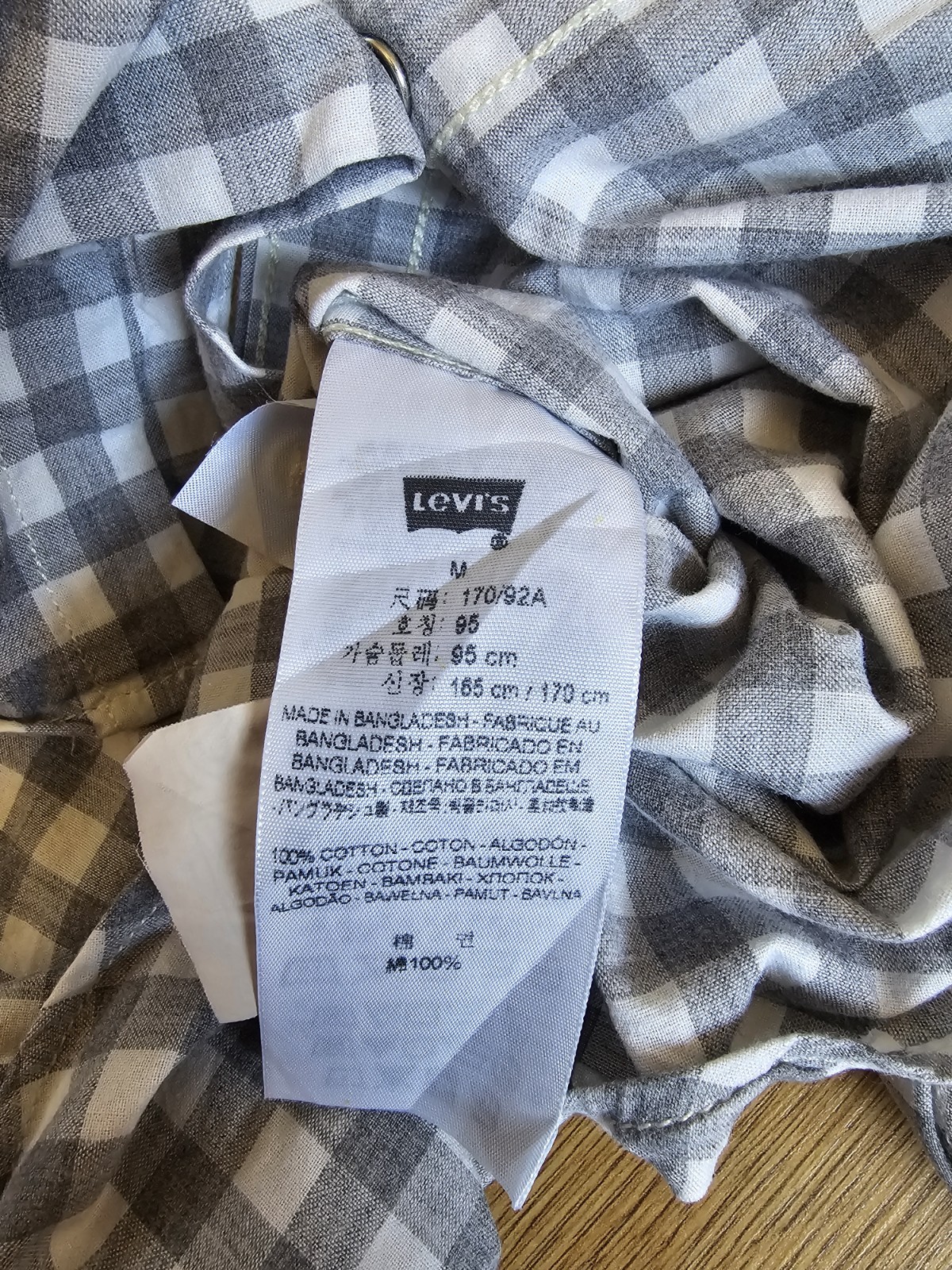 Levis Mens Shirt Medium Slim Fit Grey White Plaid Gingham Pearl Snap image 5