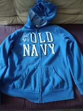 WOMEN'S Old Navy Blue W/White Logo Letters L/Sleeve Full Zip Hoodie Size M 8