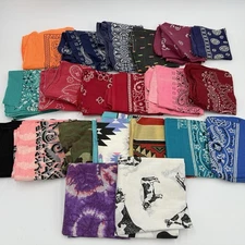Vintage lot 20 Bandana Handkerchief Fast Color Paris Cotton Made in USA biker