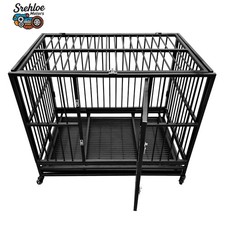 46''Chew-resistant Heavy Duty Metal Dog Cage Kennel Pet Crate Black with Wheels