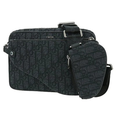 Christian Dior Oblique Saddle Shoulder bag Jacquard Canvas Black Men Cross body