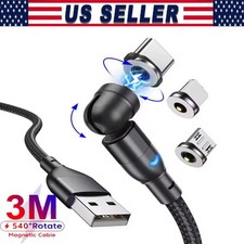 180 360 Rotate Magnetic Charger Cable Phone Fast Charging Type C Micro USB Lot