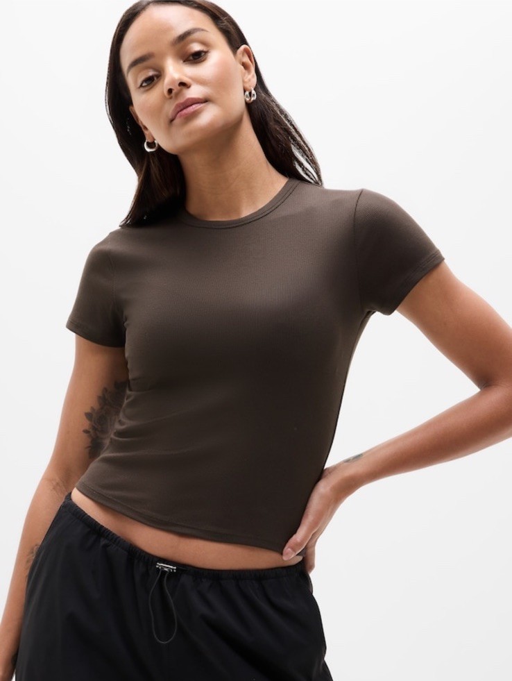 Athleta Signature rib crop tee- small- truffle- nwt