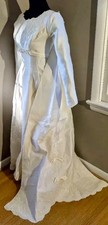 Vintage 1950s Empire Waist Dupioni Silk Wedding Gown Full Detachable Train