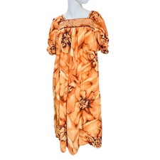 Vtg Muumuu Handmade Dress Floral Dress 1 Sz L Orange Brown Lace Hawaii