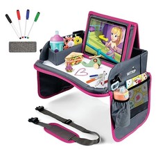 Kids Travel Tray with Dry Erase Board - Car Seat Tray for Kids Travel, Pink