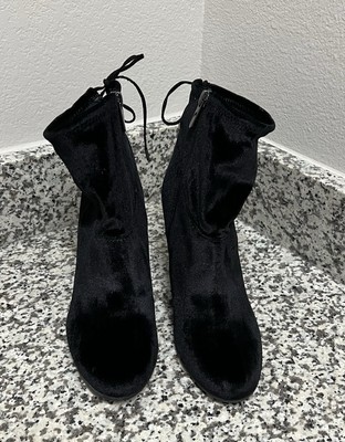 Libby Edelman JUSTINE Black High Heeled Boots Velvety Granny Goth Nicks Sz 7.5