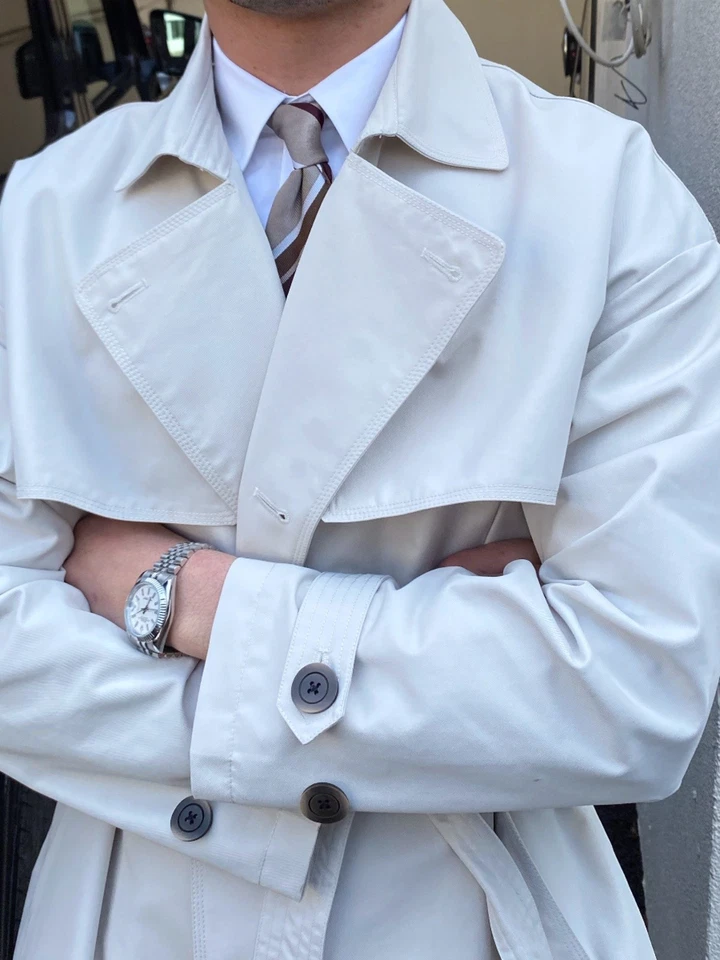 Men New Mid-length Trench Coat Autumn Italianstyle Business Long Overcoat Jacket - Image 4 of 4