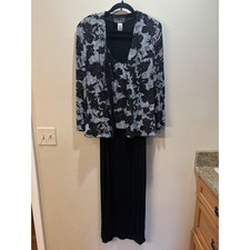 Alex Evenings Black Floral Beaded Jacket Dress Set Sz 16 Mother of Bride Church