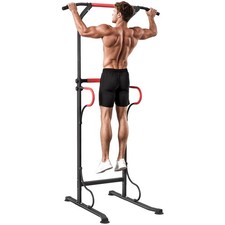 Power Tower Stazione Fitness Multifunzione con Altezza Regolabile Nero Rosso