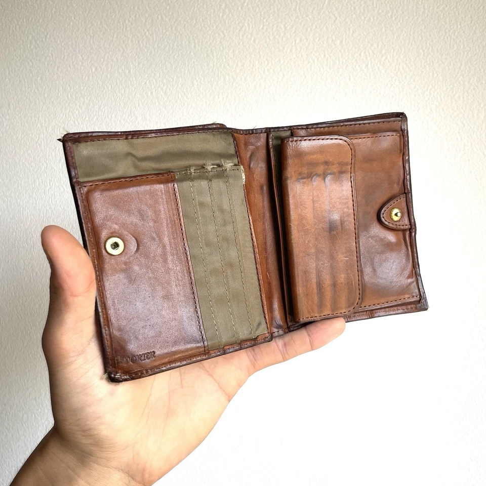 Cartera de cuero PORTER Yoshida 70 aniversario marrón doble pliegue rara Japón vintage Foto 3 de 4
