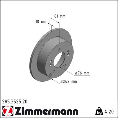 2x Zimmermann 285.3525.20 Bremsscheibe für KIA HYUNDAI TUCSON SONATA XG JM NF