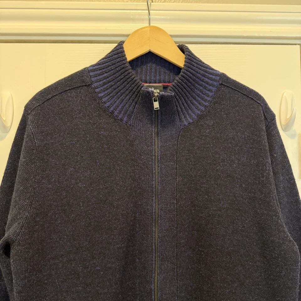 Cárdigan Neiman Marcus Para Hombre Talla Grande Azul Lana Cremallera Completa Suéter Chaqueta Preppy Foto 3 de 4