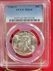 1946 s walking liberty half dollar Pcgs Ms64