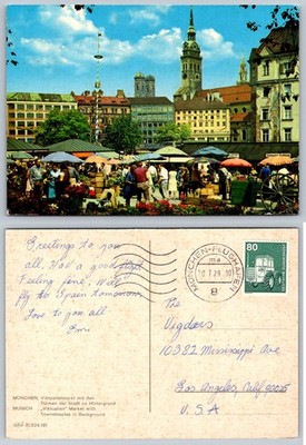 1979 Munich Viktualienmarkt Postcard - Germany City Market & Townsteeple