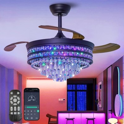 RGB Retractable Fandelier Ceiling Fans with Light and Remote/App, 42'' Modern ...
