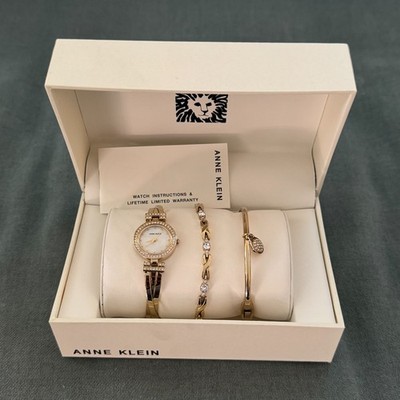 Anne Klein Women's Premium Crystal Accented Bangle Watch and Bracelet Set