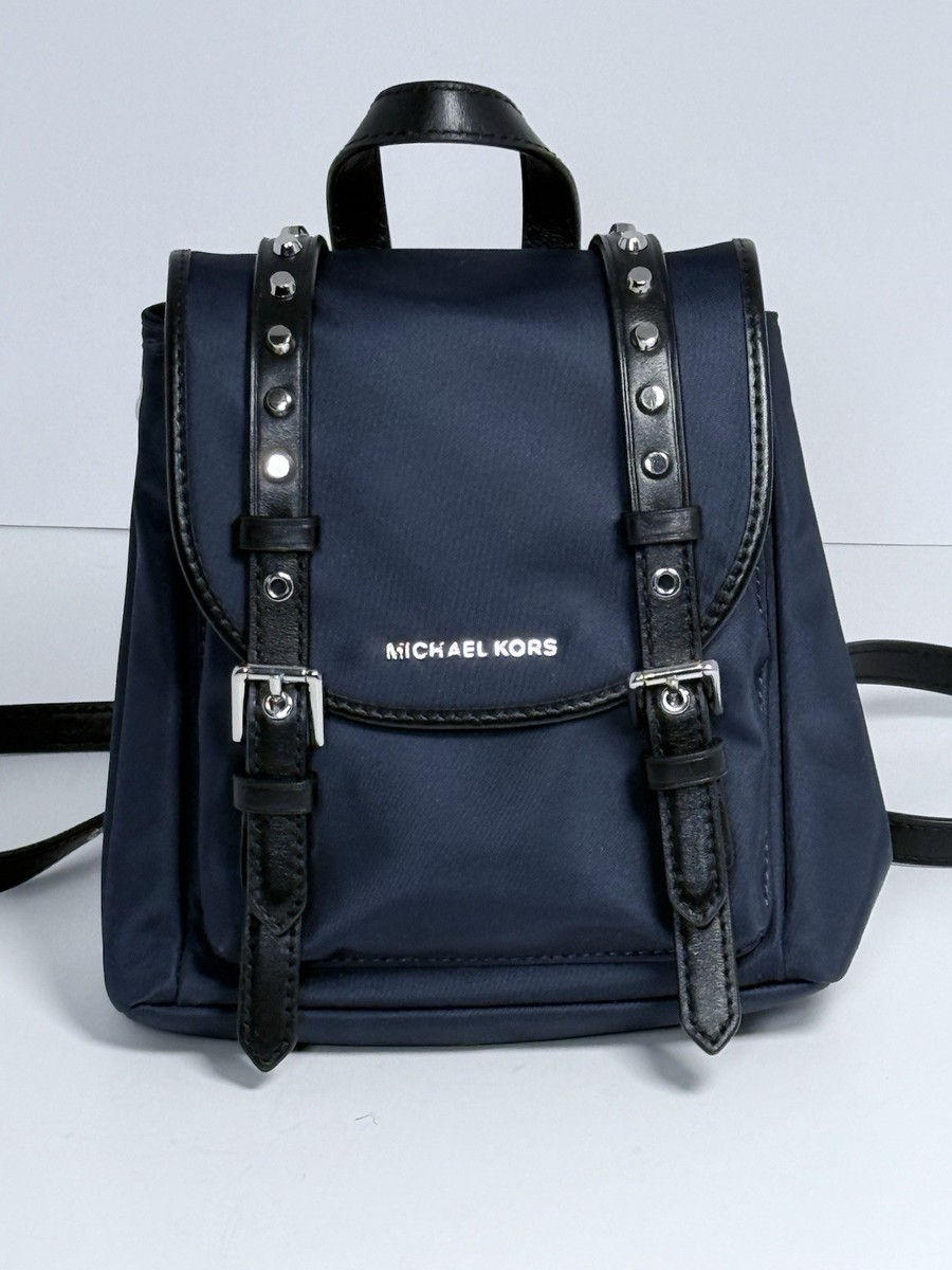 MK Michael Kors Leila Flap Mini Nylon Backpack Purse Bag Silver