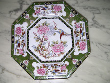 Kult grüner chinesischer Teller mit Vögel-und Blumendekor achteckig Breite 16cm