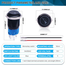 16Mm Raised Speaker Horn Momentary Push Button Switch 5/8" Mounting Hole 12V Blu
