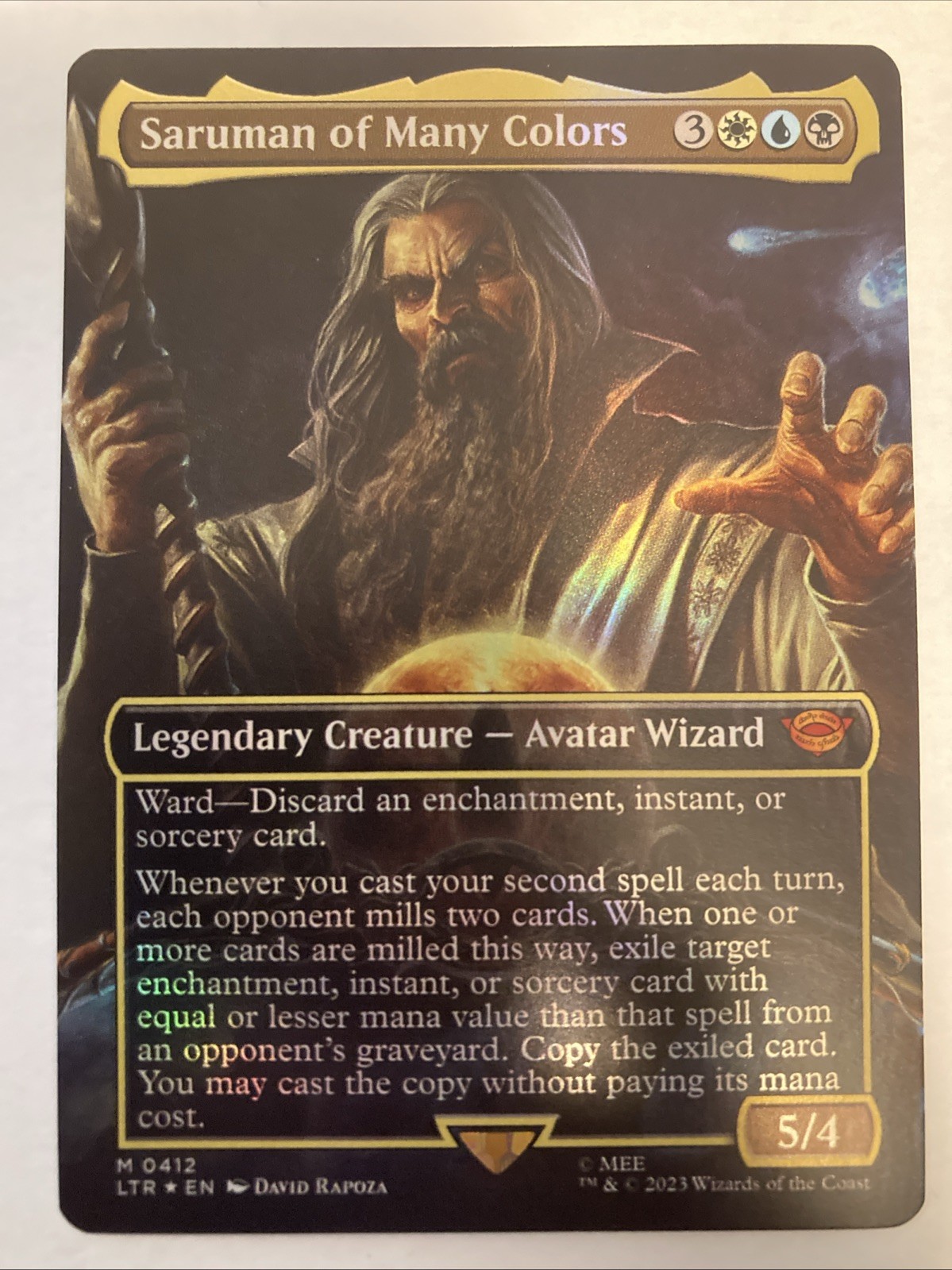 MTG Saruman of Many Colors *BORDERLESS FOIL* The Lord of the Rings 0412 NM