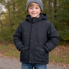 Lands End Boys Youth M 8 Black Down Feather Hooded Insulated Winter Jacket
