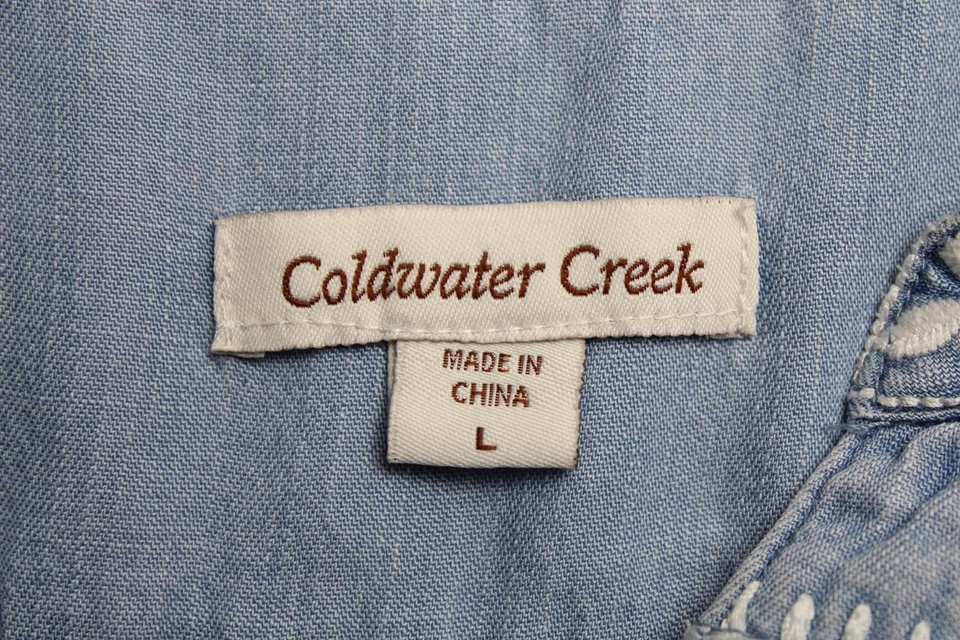 Camisa Coldwater Creek Feminina Grande Sem Mangas Bordada Lyocell Floral Azul - Imagem 3 de 4