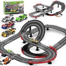 2 in 1 Slot Car Race Track Sets with 4 Slot Cars, 1:43 Electric Car Track for...