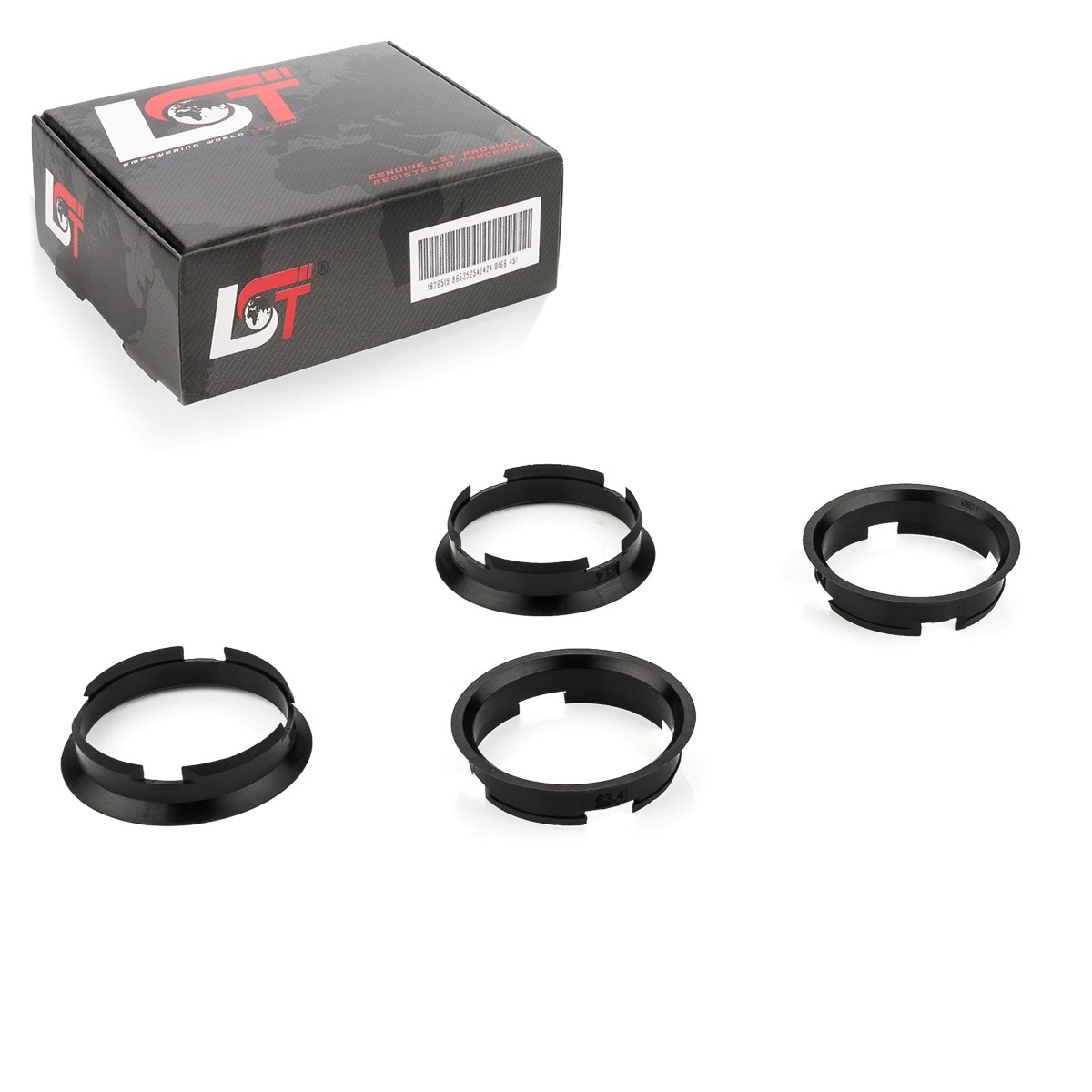 4x centering rings spacers black aluminum wheels 63.4 - 60.1mm for VW GOLF JETTA