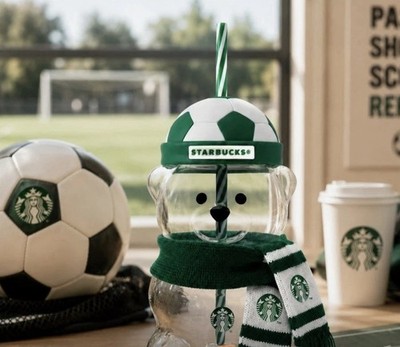 Starbucks Soccer FIFA 2026 World Cup Bearista Bear Glass Tumbler With Scarf Gift