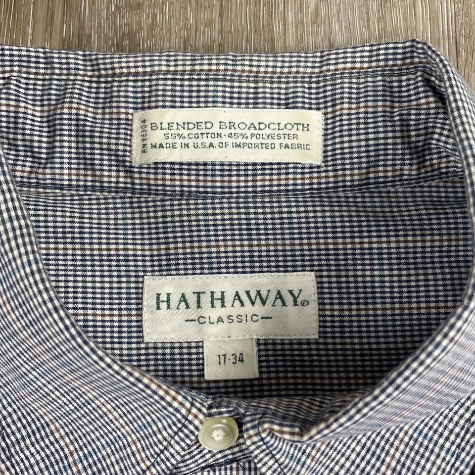 Лот из 2 винтажных классических рубашек Hathaway из широкой ткани на пуговицах размер 17–34 - Изображение 3 из 4