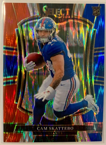 2025 Panini Select - Premier Level Cam Skattebo #195 Red & Blue Shock Prizm (RC)