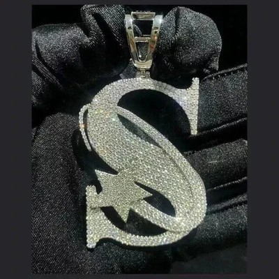 Custom Initial ''S'' Letter Pendant 14K White Gold Plated 2Ct Round Cut Moissanite