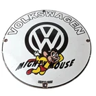 Vintage Volkswagen Sign - Porcelain Dealership Sales VW Mighty Mouse Gas Sign