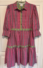 Gretchen Scott Damsel Dress Pink Size Small Pockets Plaid Cottage Core Whimsical