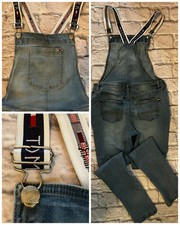 Tommy Hilfiger 16 Denim Jean Overalls Logo Straps Faded EUC W31  Inseam 27.5  