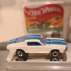 Hot Wheels Custom Mustang White Blue Diecast Car 1:64 Opening Hood Vintage 1968
