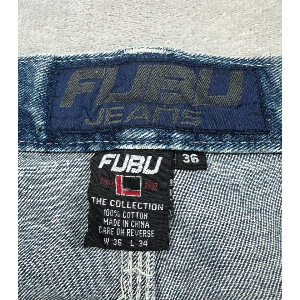 Винтажные мужские джинсы FUBU 36x32 синие джинсовые брюки плотник хип-хоп 90-е мужская одежда - Изображение 4 из 4