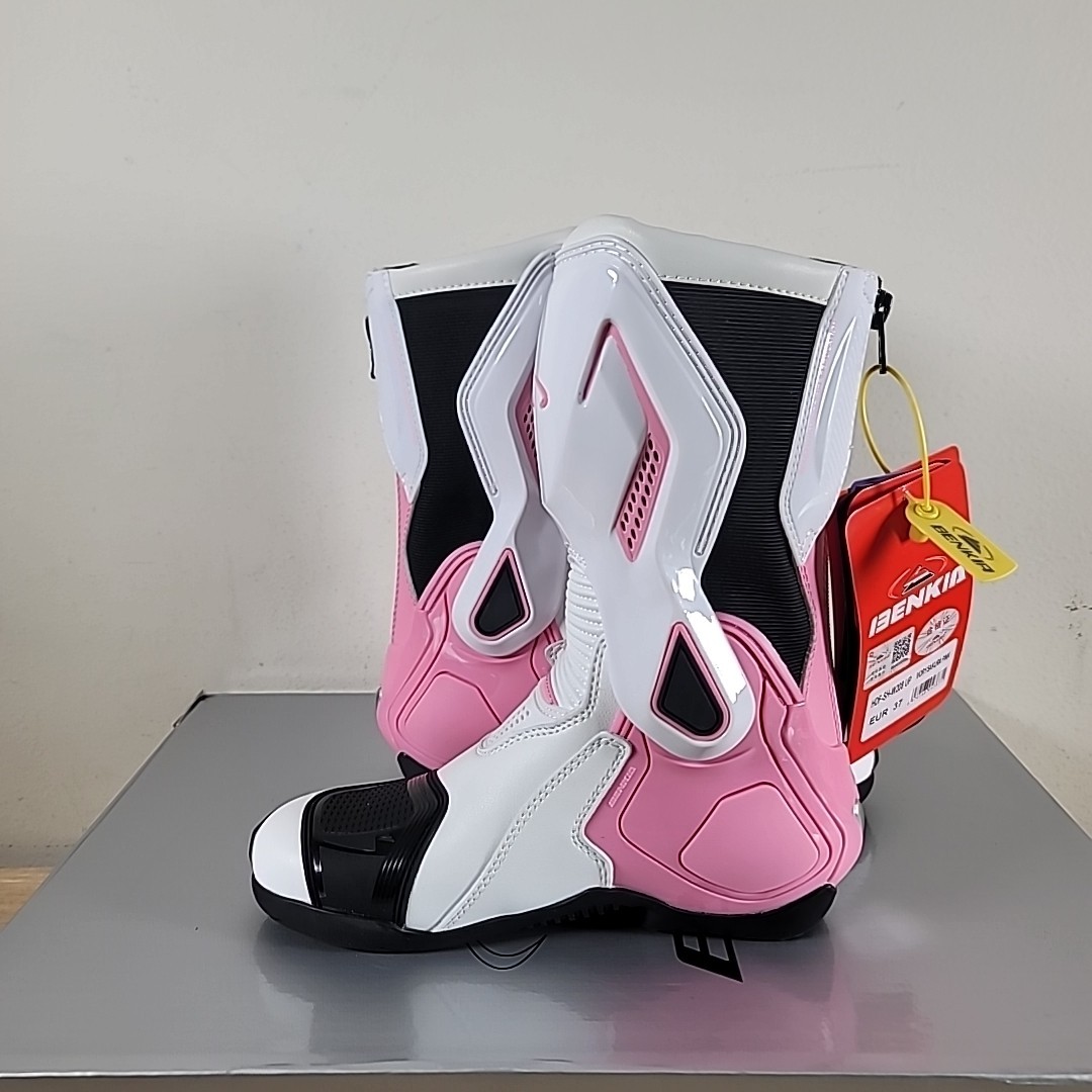 Benkia Motorcycle Riding Boots HDF-SH-W208 Ivory Sakura Pink Size