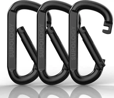 Heavy Duty Carabiner Clip, Steel Carabiners 1100lbs 3" D Shaped Spring Black 