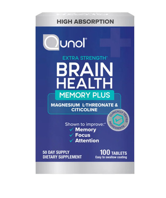 Qunol Brain Health Memory Plus Magnesium & Citicoline 100 Tabs