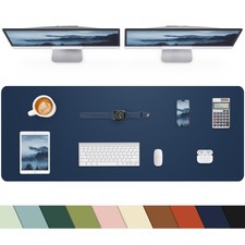 Midnight Blue PU Leather Desk Pad 40x17 Inch Waterproof NonSlip Mouse Mat