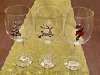 SET OF 3 Collectable Jeweled WINE GLASSES Christmas Tree / Reindeer / Candy Cane
