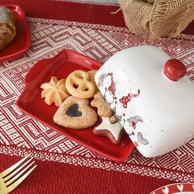 Weihnachten Butterdose Butterhalter stabil mit Deckel für Brot und Toast Snack