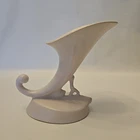 Roseville Ivory Pine Cone 1936 Vintage Pottery White Cornucopia Vase 126-6 HTF