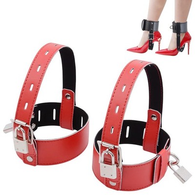 Rojo Tobilleras con Cierre de Cuero Sintético y Correas Fijas para Tacones Altos