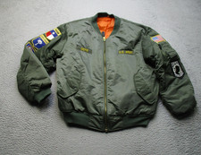 Rothco MA-1 Flight Jacket Mens Medium Green Bomber U.S. Army Patches Orange