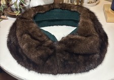 Vintage Dark Brown Fur Collar With Dark Green Fabric Lining  Hook Closure 28x6  